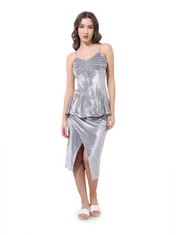 Freehand - Women Fitted Solid Sleeveless Mid-Rise Grey Co-Ord Set