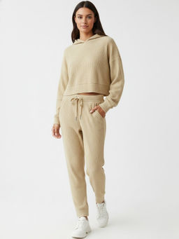 Outzidr - Beige Full Sleeve Hooded Neck Co-Ord Set