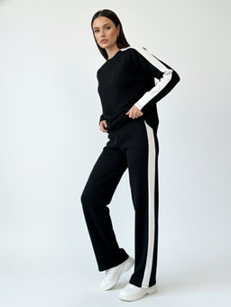 Outzidr - Black Contrast Coloured Striped Co-Ord Set