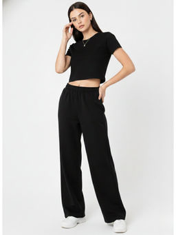 Outzidr - Black Crew Neck Crop Co-Ord Set