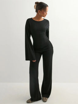 Outzidr - Black Bell Sleeve Fitted Co-Ord Set