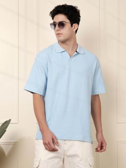 WROGN - Textured Oversized Blue Polo T-Shirt