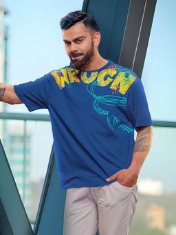 WROGN - Heavy Gsm Placement Print Blue T-Shirt