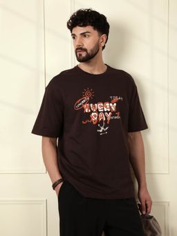 WROGN - Puff Print Oversized Brown T-Shirt