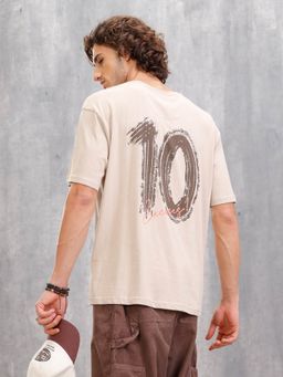 WROGN - Graphic Oversized Back Printed Beige T-Shirt