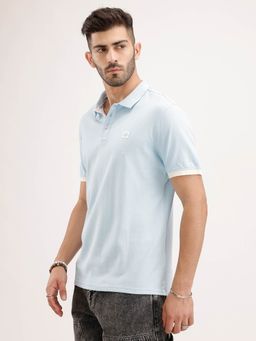 WROGN - Solid Contrast Sleeves Blue Polo T-Shirt