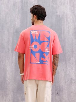 WROGN - Printed Oversized Fit Pink T-Shirt