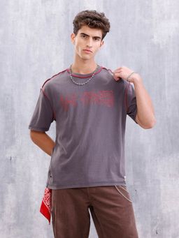 WROGN - Distressed Grunge Look Oversized Fit Grey T-Shirt