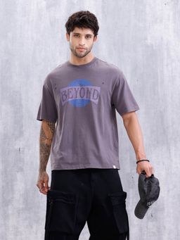 WROGN - Distressed Look Retro Wash Typography Oversized Fit Grey T-Shirt