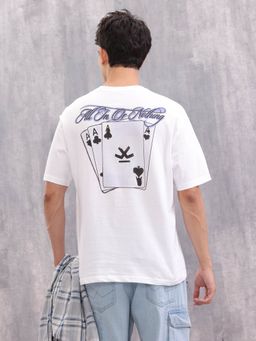 WROGN - Playing Cards Inspired Graphic Printed Oversized Fit White T-Shirt