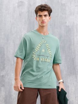 WROGN - Retro Typography Oversized Fit Green T-Shirt