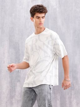 WROGN - Typo Inspired Tonal Aop Oversized Fit White T-Shirt