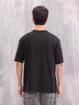 WROGN - Casual Oversized Fit with Tonal Embroidery At Back Black T-Shirt