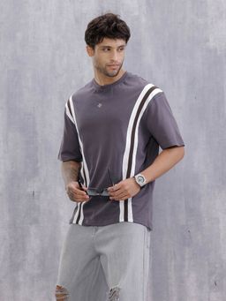 WROGN - Contrast Cut & Sew Detail Sporty Look Oversized Fit Grey T-Shirt
