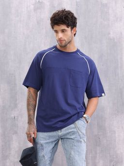 WROGN - Raglan Sleeve Sporty Look Blue Oversized Fit T-Shirt