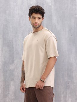 WROGN - Raw Edge Oversized Fit Beige T-Shirt