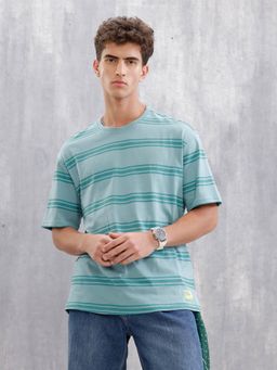 WROGN - Tonal Printed All Over Striper T-Shirt I Teal