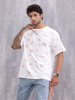 WROGN - Food Inspired Retro Aop Oversized Fit White T-Shirt