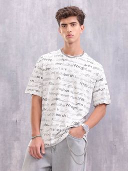 WROGN - Typo Inspired Aop Oversized Fit Grey T-Shirt
