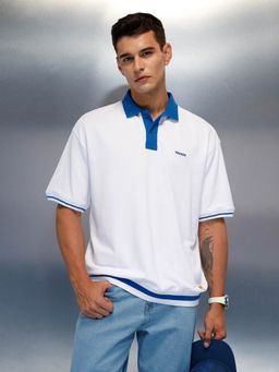 WROGN - Men's Casual Oversized Fit White Polo T-Shirt