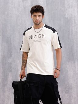 WROGN - Typography Oversized Fit Cut & Sew Beige T-Shirt