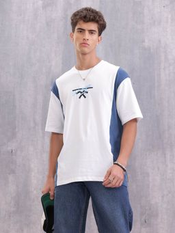WROGN - Retro Colour block Oversized Fit White T-Shirt