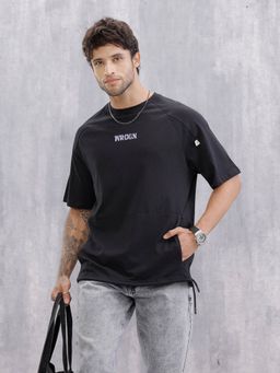 WROGN - Tonal Cut & Sew Oversized Fit Black T-Shirt