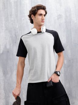 WROGN - Comfort Fit Men's Colorblocked Grey T-Shirt