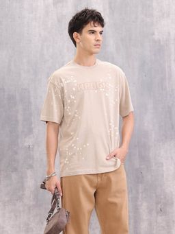 WROGN - Retro Washed Effect Oversized Fit Beige T-Shirt