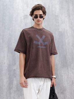 WROGN - Logo Raw-Edged Washed Brown T-Shirt
