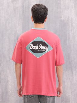 WROGN - Contrast Neck Retro Graphic Printed Oversized Fit Red T-Shirt