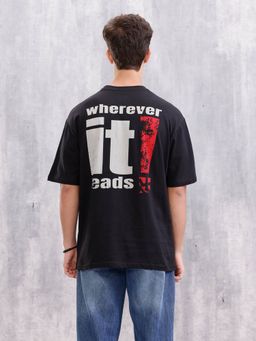 WROGN - Back Typography Oversized Fit Black T-Shirt