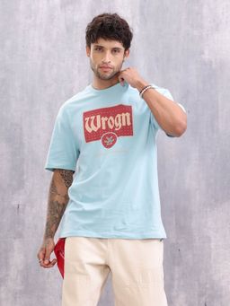 WROGN - Retro Inspired Printed Oversized Fit Blue T-Shirt