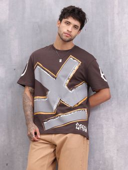 WROGN - Grafitti Inspired Logo Placement Print Oversized Fit Brown T-Shirt