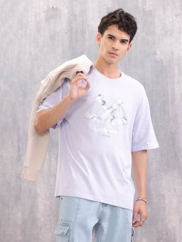 WROGN - Brand Carrier Printed Oversized Fit Lavender T-Shirt