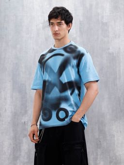 WROGN - Men’s Oversized Print Blue T-Shirt