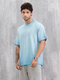 WROGN - Embroidery Reverse Cpd Wash Oversized Fit Blue T-Shirt