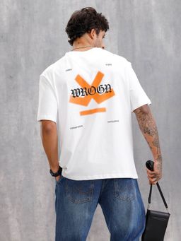 WROGN - Back Print White Oversized Fit Brand Carrier T-Shirt