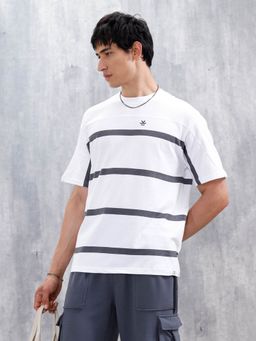 WROGN - Men’s Casual Cut & Sew Striped White T-Shirt