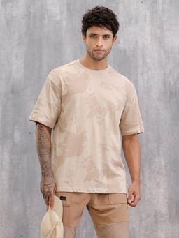 WROGN - Tonal Aop Printed Oversized Fit Khaki T-Shirt