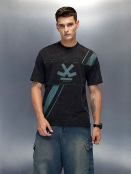 WROGN - Washed Cut & Sew Printed Oversized Fit Black T-Shirt