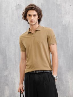WROGN - Solid Textured Slim Fit Brown Polo T-Shirt