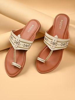 ROCIA - Cream Women Stylish Flat Kolhapuris