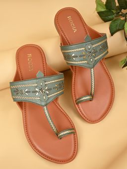 ROCIA - Green Women Stylish Flat Kolhapuris
