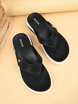 ROCIA - Black Women Diamond Studded Comfort Sandals