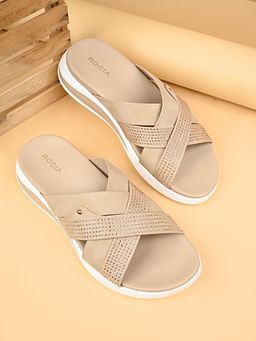 ROCIA - Beige Women Strappy Diamond Studded Comfort Sandals
