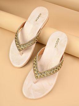 ROCIA - Pink Women Kundan Stone Embellished Sandals