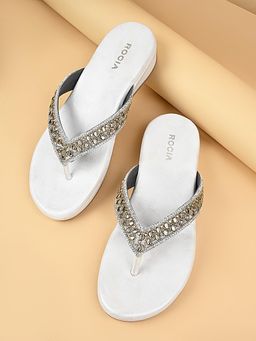 ROCIA - Blue Women Kundan Stone Embellished Sandals