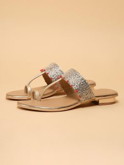 ERIDANI - Women Silver Embellished Block Heels