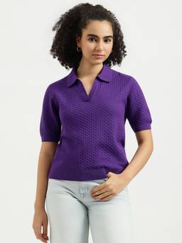 United Colors of Benetton - Purple Self Design Pure Cotton Top